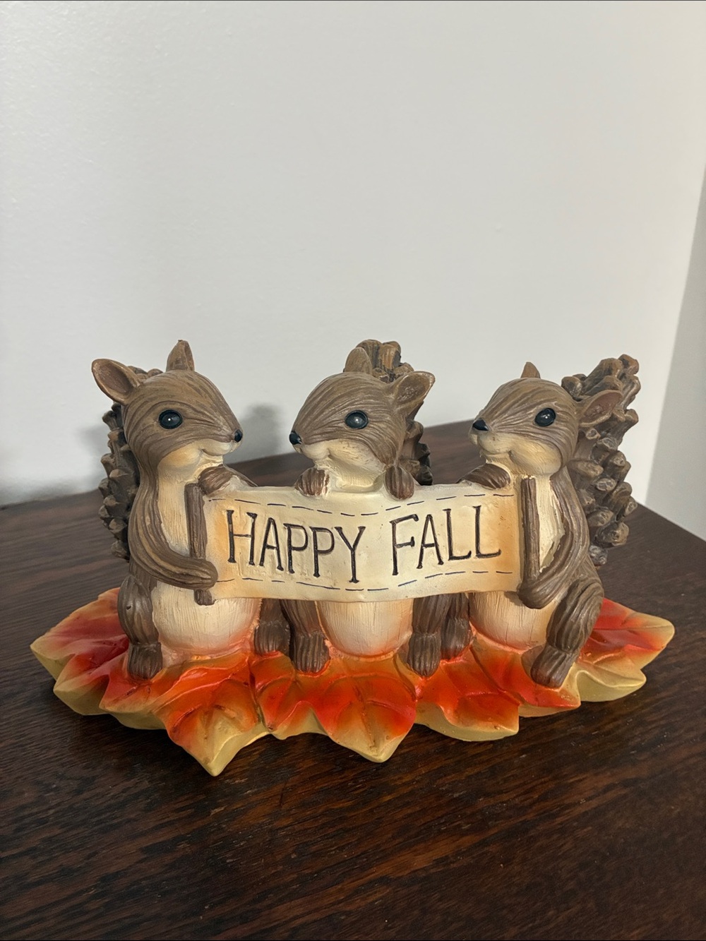 NWT- Happy Fall- Squirrel Trio Figurine - Autumn Leaf Base